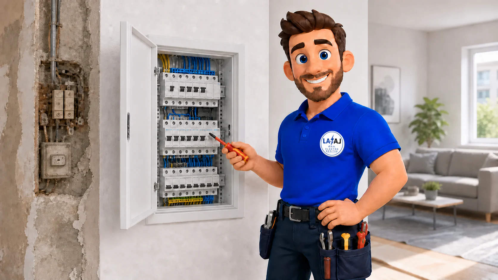 Ilustracija: električar LA-AL pri nadgradnji električne omarice